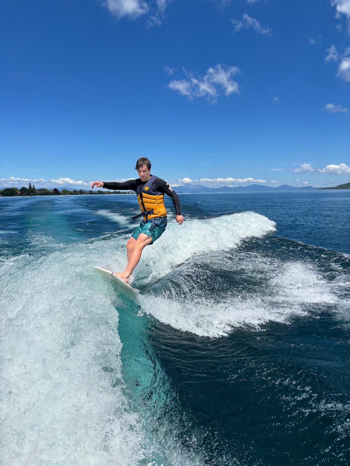 Wake surfing on Lake Taupō
