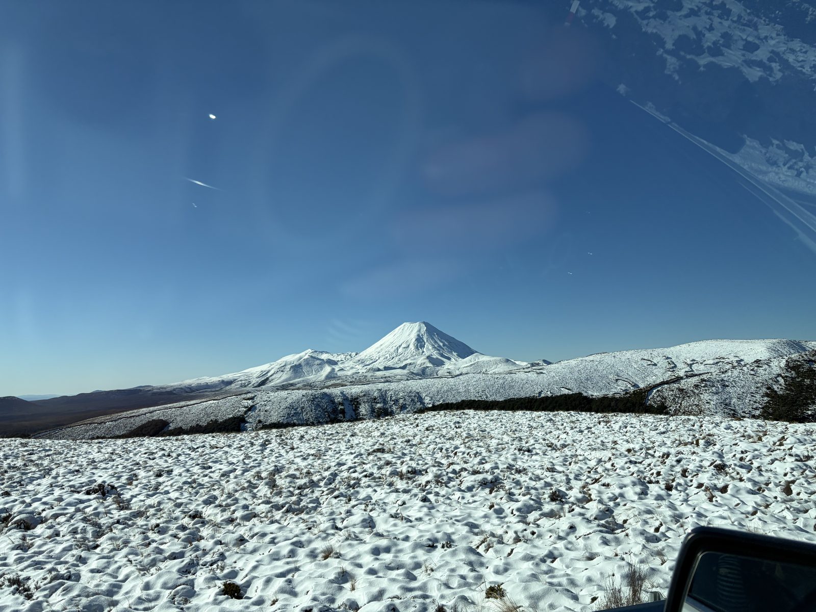Snow field view from the car